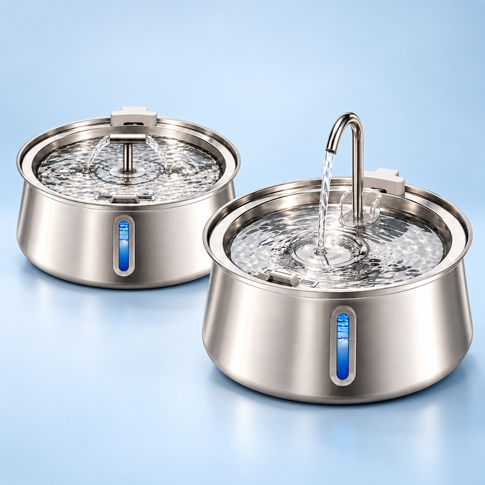 FurSwift Gentle Flow and Faucet Stream 4L stainless-steel pet fountains